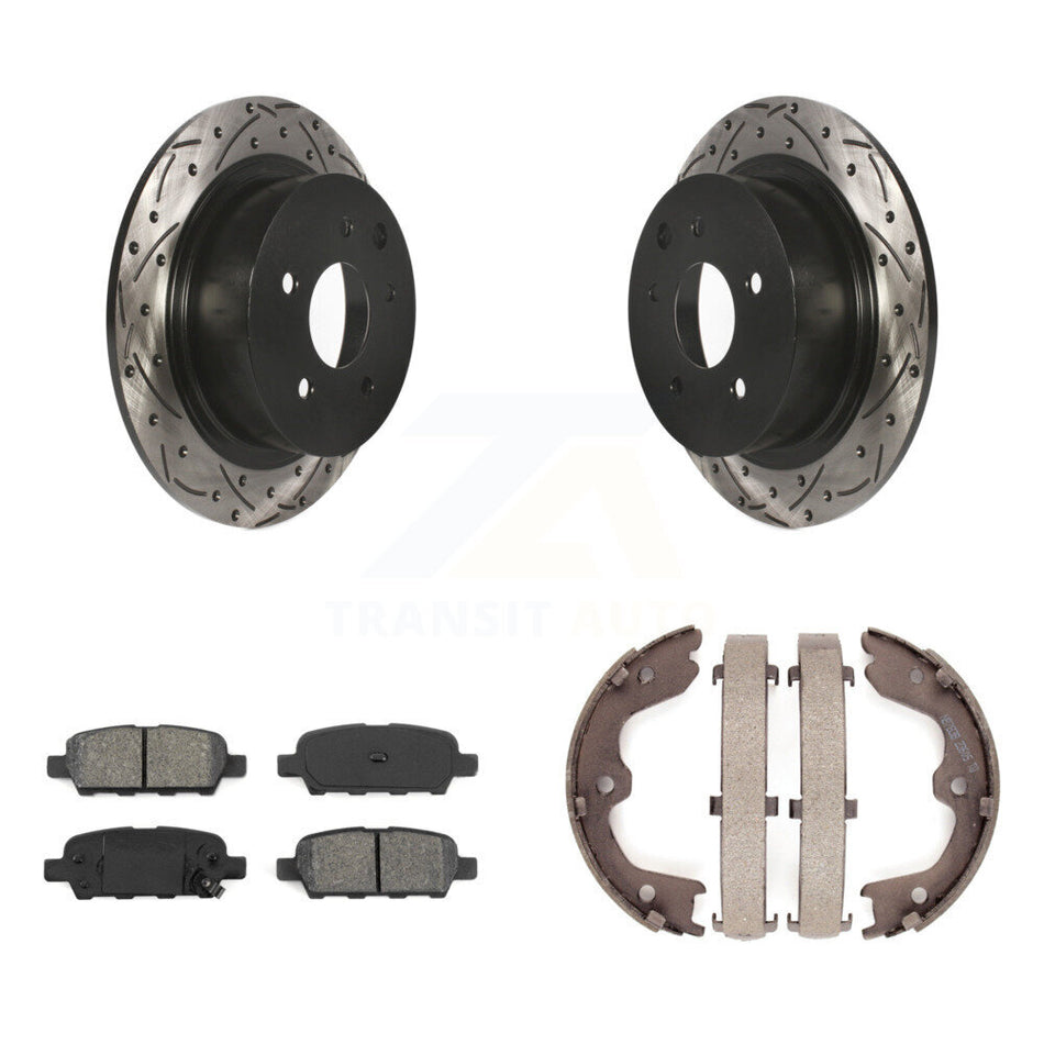 Rear Disc Drilled & Slotted Rotors Semi-Metallic Pads Parking Shoes Kit For Nissan Altima KDS-101337
