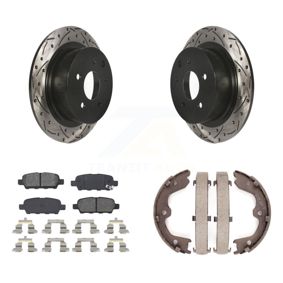 Rear Disc Drilled & Slotted Rotors Semi-Metallic Pads Parking Shoes Kit For Nissan Altima KDS-101337