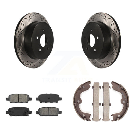 Rear Disc Drilled & Slotted Rotors Semi-Metallic Pads Parking Shoes Kit For INFINITI FX35 KDS-101340