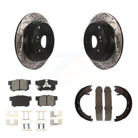 Rear Disc Drilled & Slotted Rotors Semi-Metallic Pads Parking Shoes Kit For Honda CR-V KDS-101352