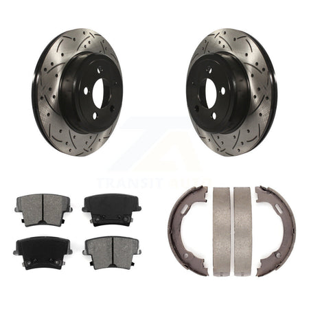 Rear Disc Drilled & Slotted Rotors Semi-Metallic Pads And Parking Shoes Kit For Dodge 300 KDS-101362