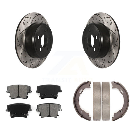 Rear Disc Drilled & Slotted Rotors Semi-Metallic Pads And Parking Shoes Kit For Dodge 300 KDS-101363