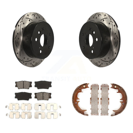 Rear Disc Drilled & Slotted Rotors Semi-Metallic Pads Parking Shoes Kit For Toyota Camry KDS-101382