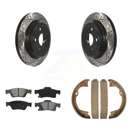Rear Disc Drilled & Slotted Rotors Semi-Metallic Pads Parking Shoes Kit For Jeep Grand WK KDS-101383