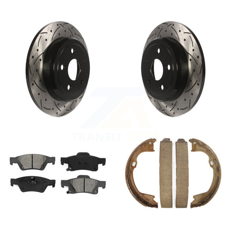 Rear Disc Drilled & Slotted Rotors Semi-Metallic Pads Parking Shoes Kit For Dodge Durango KDS-101384