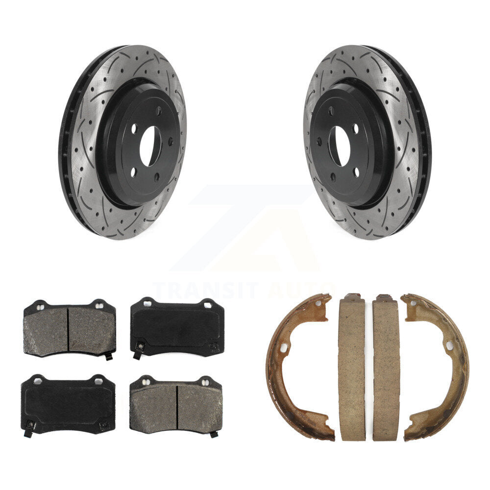 Rear Disc Drilled & Slotted Rotors Semi-Metallic Pads Parking Shoes Kit For Jeep Grand KDS-101385