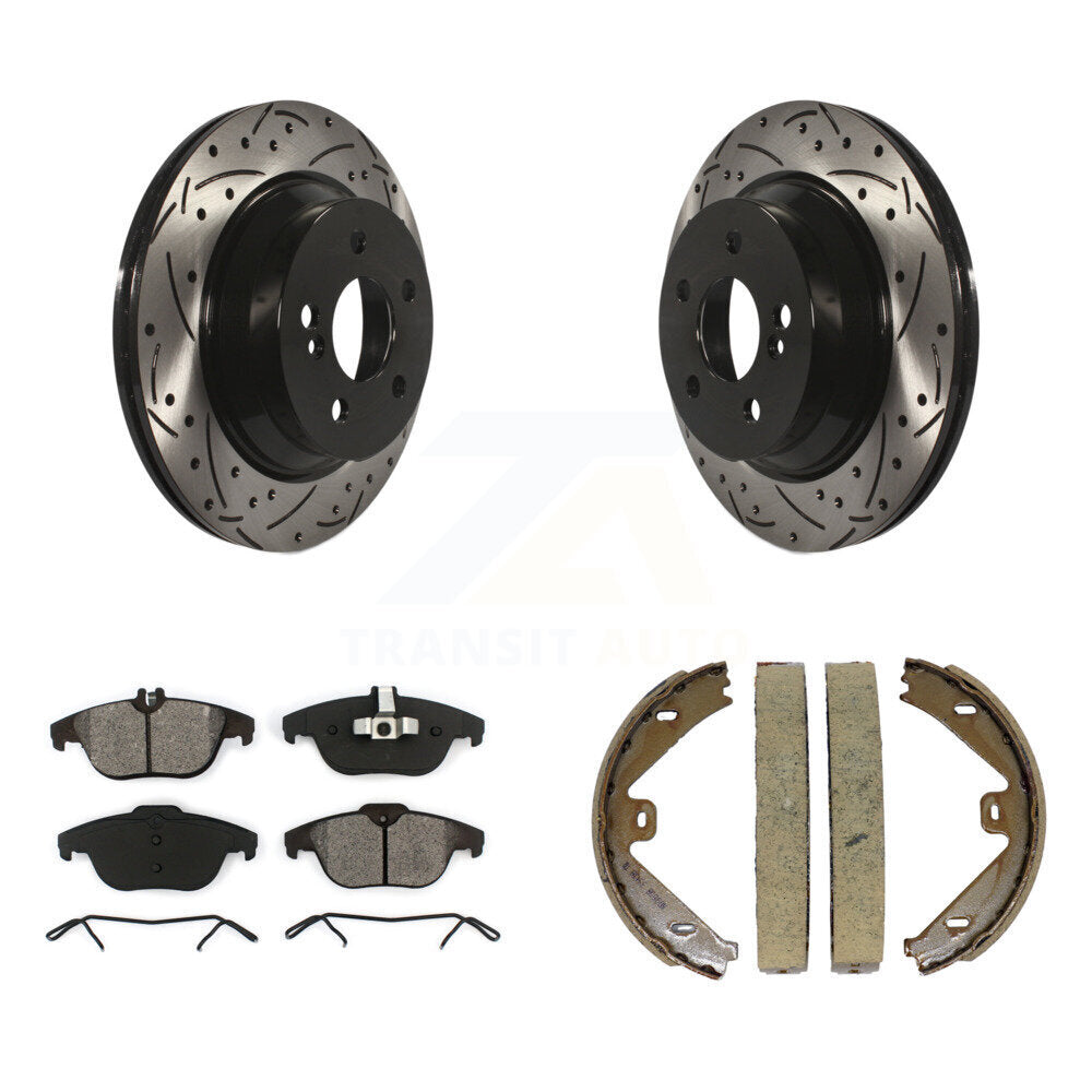 Rear Disc Drilled & Slotted Rotors Semi-Metallic Pads Parking Shoes Kit For Mercedes-Benz KDS-101389