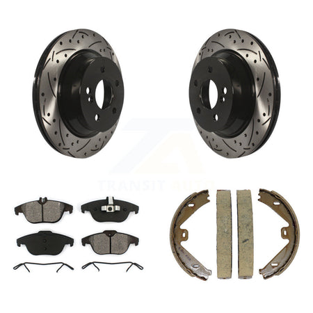Rear Disc Drilled & Slotted Rotors Semi-Metallic Pads Parking Shoes Kit For Mercedes-Benz KDS-101389