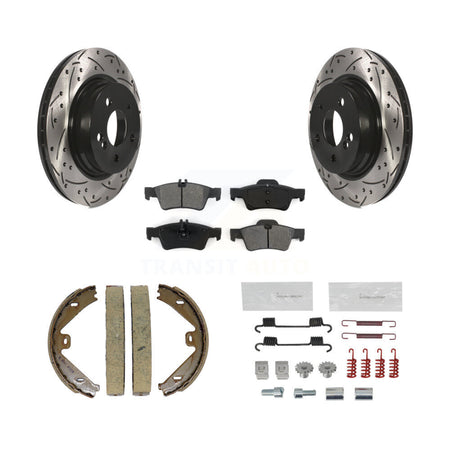 Rear Disc Drilled & Slotted Rotors Semi-Metallic Pads Parking Shoes And Hardware Kit For KDS-101432