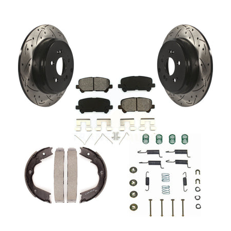 Rear Disc Drilled & Slotted Rotors Semi-Metallic Pads Parking Shoes Hardware Kit For MDX KDS-101437
