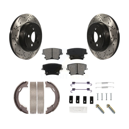 Rear Disc Drilled & Slotted Rotors Semi-Metallic Pads Parking Shoes Hardware Kit For 300 KDS-101455