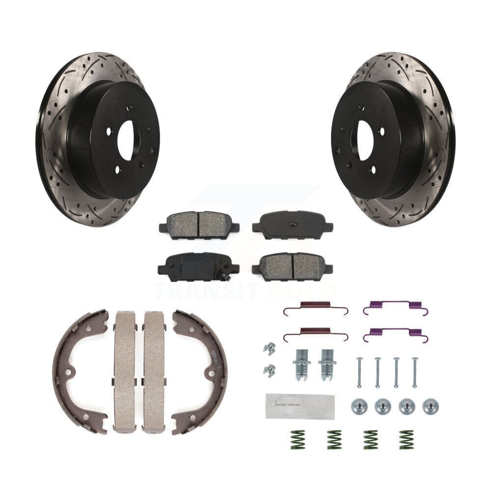 Rear Disc Drilled & Slotted Rotors Semi-Metallic Pads Parking Shoes Hardware Kit For QX60 KDS-101459