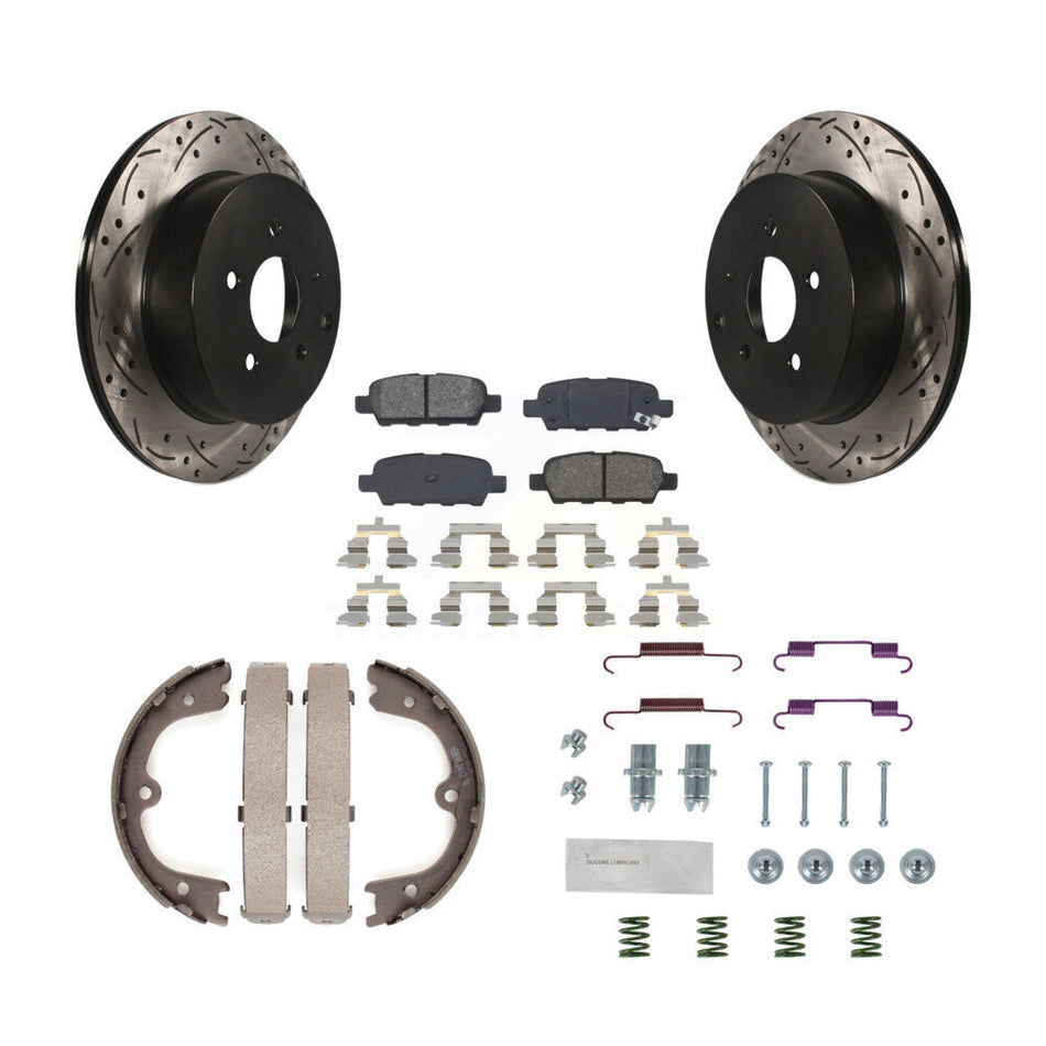 Rear Disc Drilled & Slotted Rotors Semi-Metallic Pads Parking Shoes Hardware Kit For QX60 KDS-101459