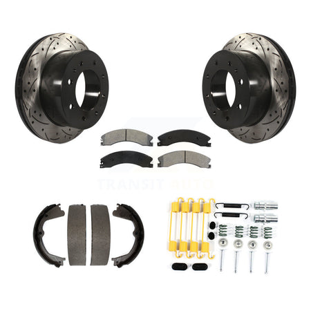 Rear Disc Drilled & Slotted Rotors Semi-Metallic Pads Parking Shoes Hardware Kit For 2500 KDS-101497