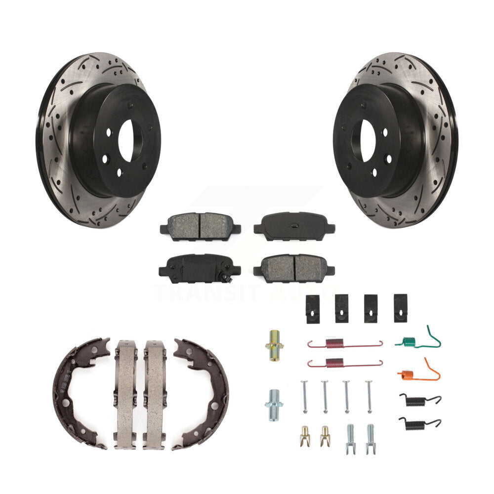 Rear Disc Drilled & Slotted Rotors Semi-Metallic Pads Parking Shoes Hardware Kit For LEAF KDS-101500