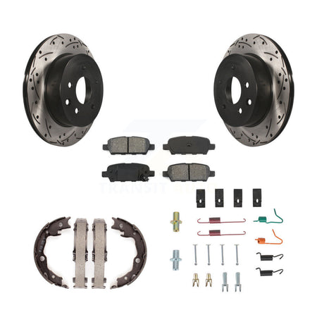 Rear Disc Drilled & Slotted Rotors Semi-Metallic Pads Parking Shoes Hardware Kit For LEAF KDS-101500