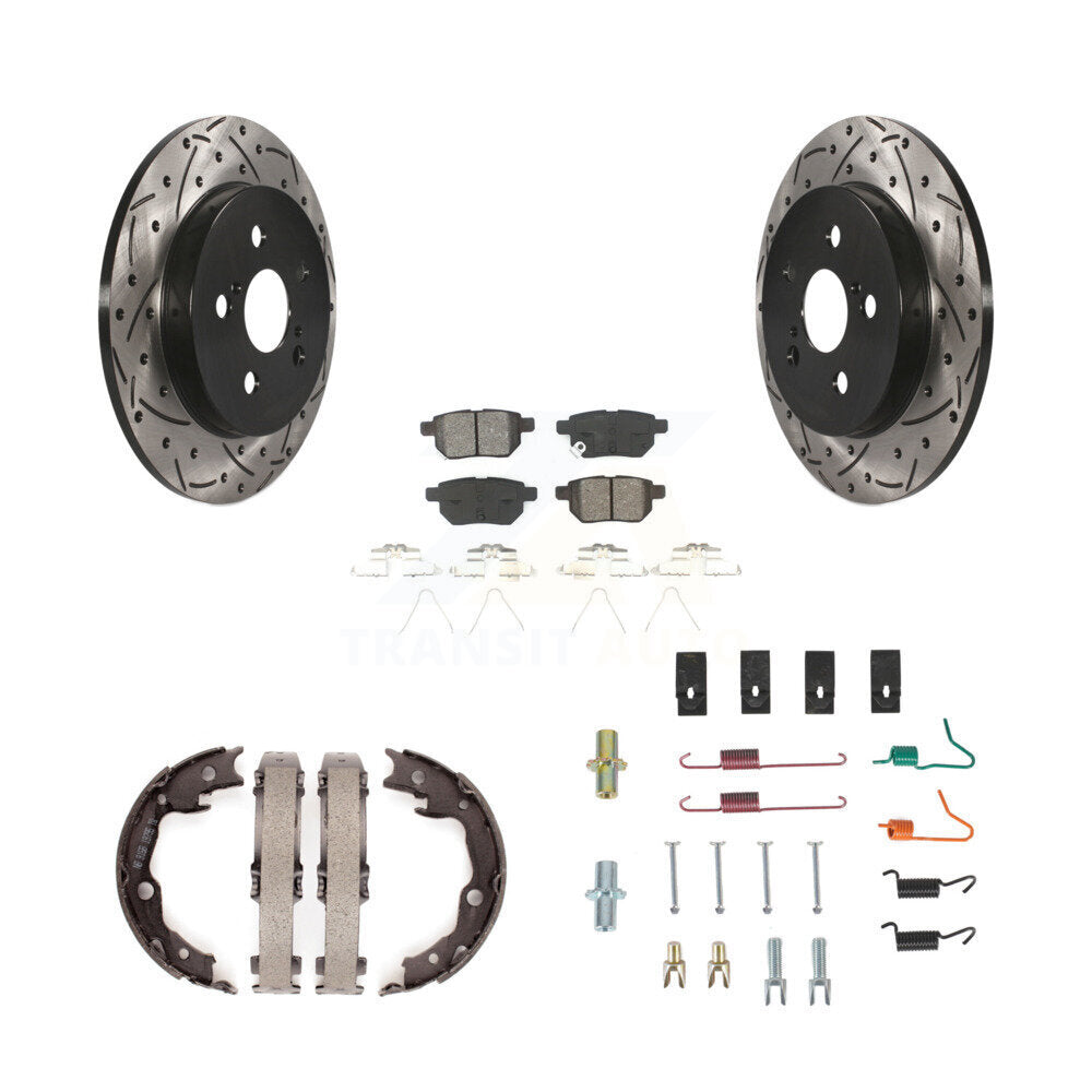 Rear Disc Drilled & Slotted Rotors Semi-Metallic Pads Parking Shoes Hardware Kit For Vibe KDS-101502