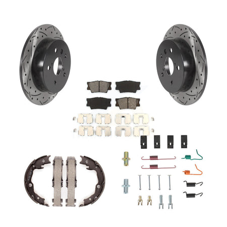 Rear Disc Drilled & Slotted Rotors Semi-Metallic Pads Parking Shoes And Hardware Kit For KDS-101503