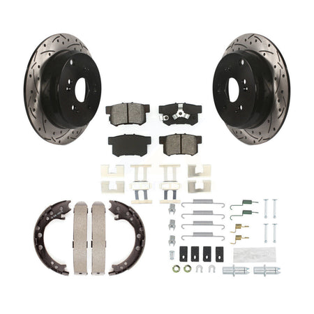 Rear Disc Drilled & Slotted Rotors Semi-Metallic Pads Parking Shoes Hardware Kit For CR-V KDS-101538