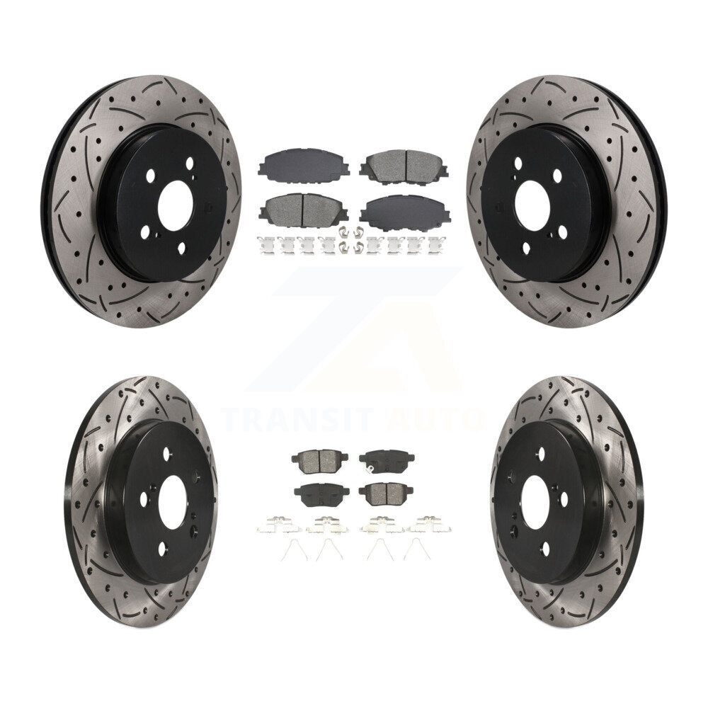 Front Rear Drilled Slot Brake Rotors Semi-Metallic Pad Kit For Toyota Corolla Prius Prime KDS-101566