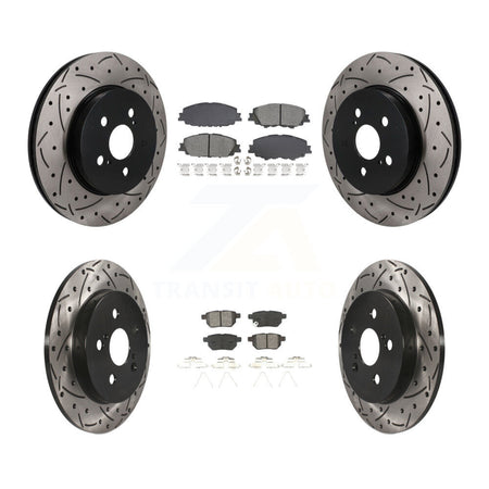 Front Rear Drilled Slot Brake Rotors Semi-Metallic Pad Kit For Toyota Corolla Prius Prime KDS-101566