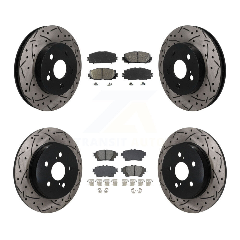 Front Rear Coated Drilled Slot Disc Brake Rotors Semi-Metallic Pad Kit For Toyota Corolla KDS-101567