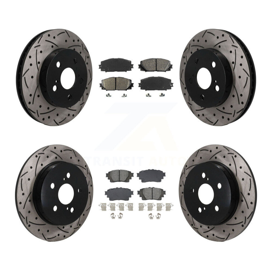 Front Rear Coated Drilled Slot Disc Brake Rotors Semi-Metallic Pad Kit For Toyota Corolla KDS-101567