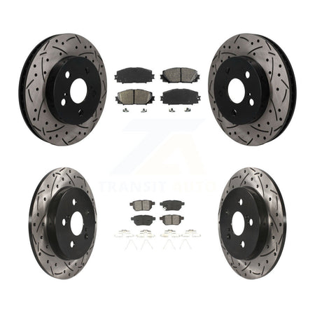 Front Rear Drilled Slot Brake Rotors Semi-Metallic Pad Kit For Toyota Corolla Prius Prime KDS-101568