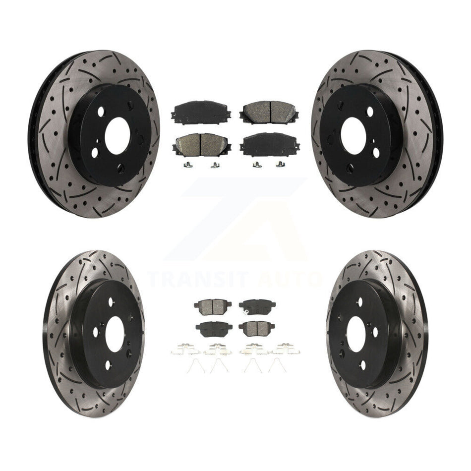 Front Rear Drilled Slot Brake Rotors Semi-Metallic Pad Kit For Toyota Corolla Prius Prime KDS-101568