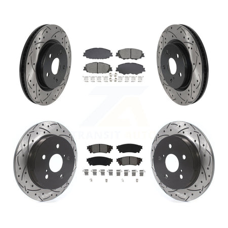 Front Rear Drilled Slot Disc Brake Rotors Semi-Metallic Pad Kit For 2023 Toyota Prius AWD KDS-101569