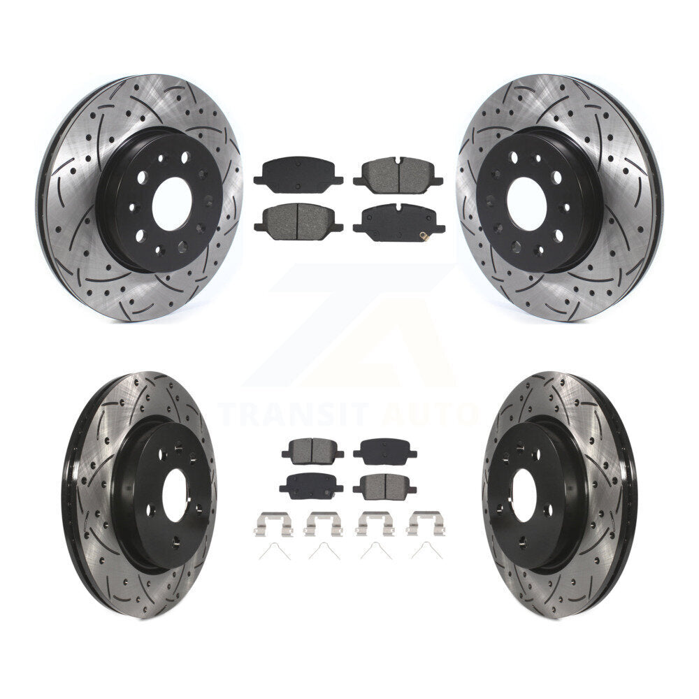 Front Rear Coat Drill Slot Disc Brake Rotor Semi-Metallic Pad Kit For Chevrolet Camaro LT KDS-101571