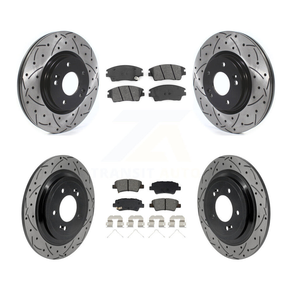Front Rear Drilled Slot Brake Rotor Semi-Metallic Pad Kit For Kia Sportage Hyundai Tucson KDS-101573
