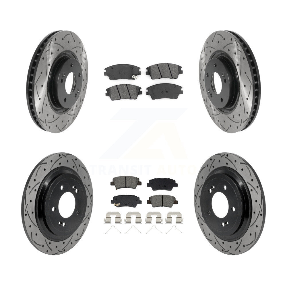 Front Rear Drilled Slot Brake Rotor & Semi-Metallic Pad Kit For Kia Sportage Turbocharged KDS-101574