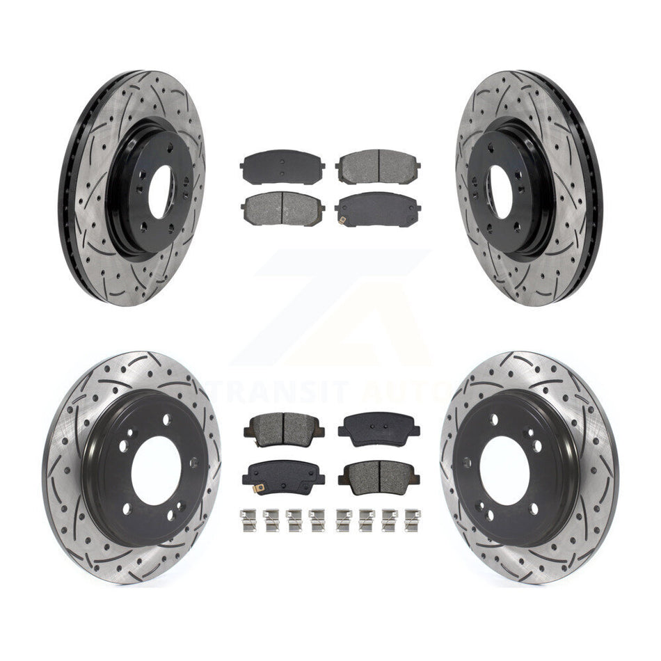 Front Rear Coated Drilled Slot Disc Brake Rotor Semi-Metallic Pad Kit For Hyundai Elantra KDS-101575