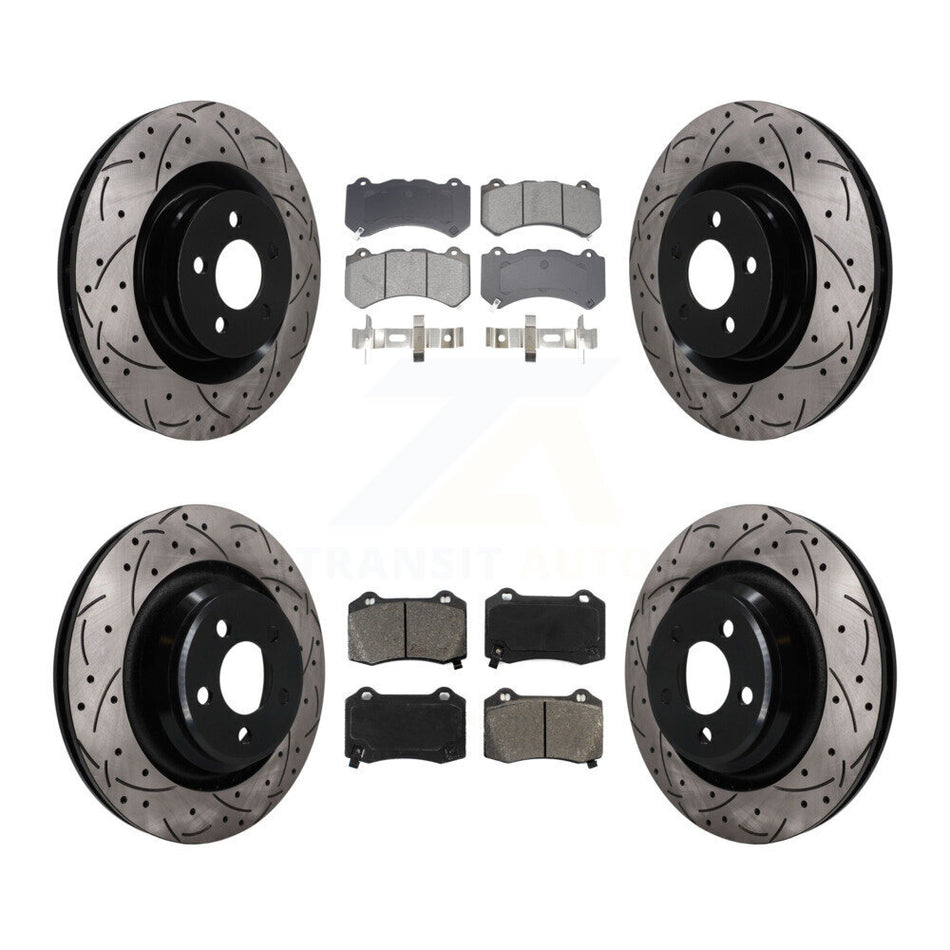 Front Rear Drill Slot Disc Brake Rotor Semi-Metallic Pad Kit For Dodge Challenger Charger KDS-101577