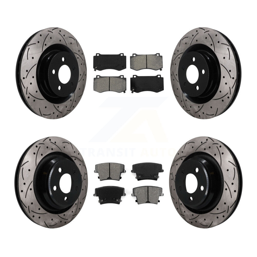 Front Rear Coated Drilled Slot Disc Brake Rotor & Semi-Metallic Pad Kit For Dodge Charger KDS-101579