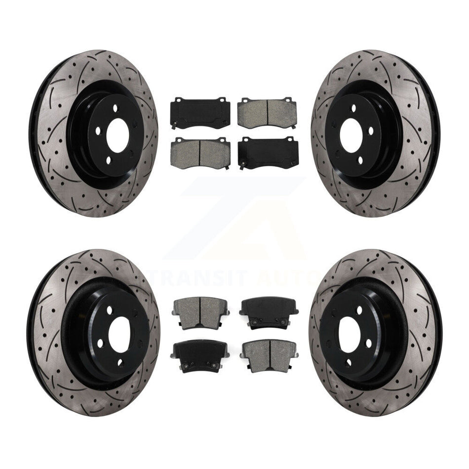 Front Rear Coated Drilled Slot Disc Brake Rotor & Semi-Metallic Pad Kit For Dodge Charger KDS-101579