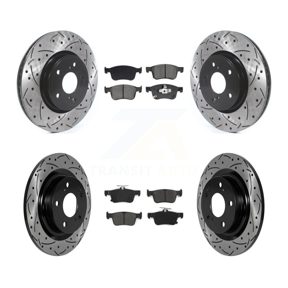 Front Rear Drill Slot Disc Brake Rotors Semi-Metallic Pad Kit For 2024 Acura Integra 1.5L KDS-101581