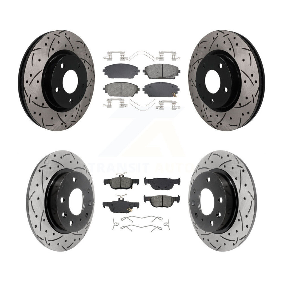 Front Rear Coated Drill Slot Disc Brake Rotor Semi-Metallic Pad Kit For Mazda 3 Sport AWD KDS-101584