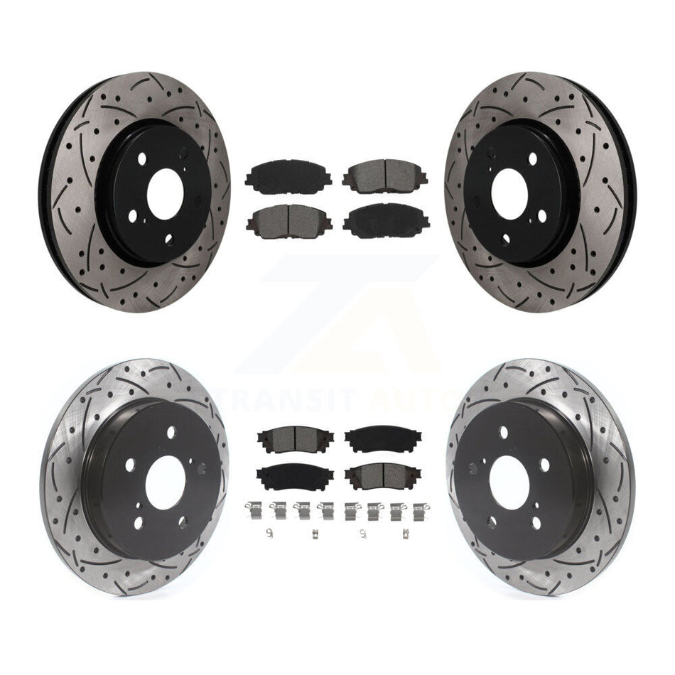 Front Rear Coated Drilled Slotted Disc Brake Rotors Semi-Metallic Pad Kit For Toyota C-HR KDS-101585