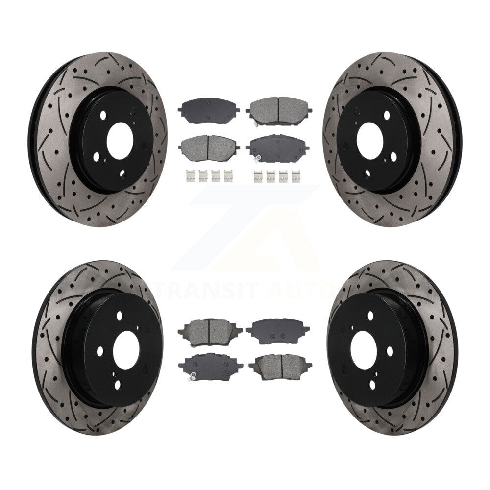 Front Rear Coated Drilled Slotted Disc Brake Rotors Semi-Metallic Pad Kit For Toyota C-HR KDS-101586