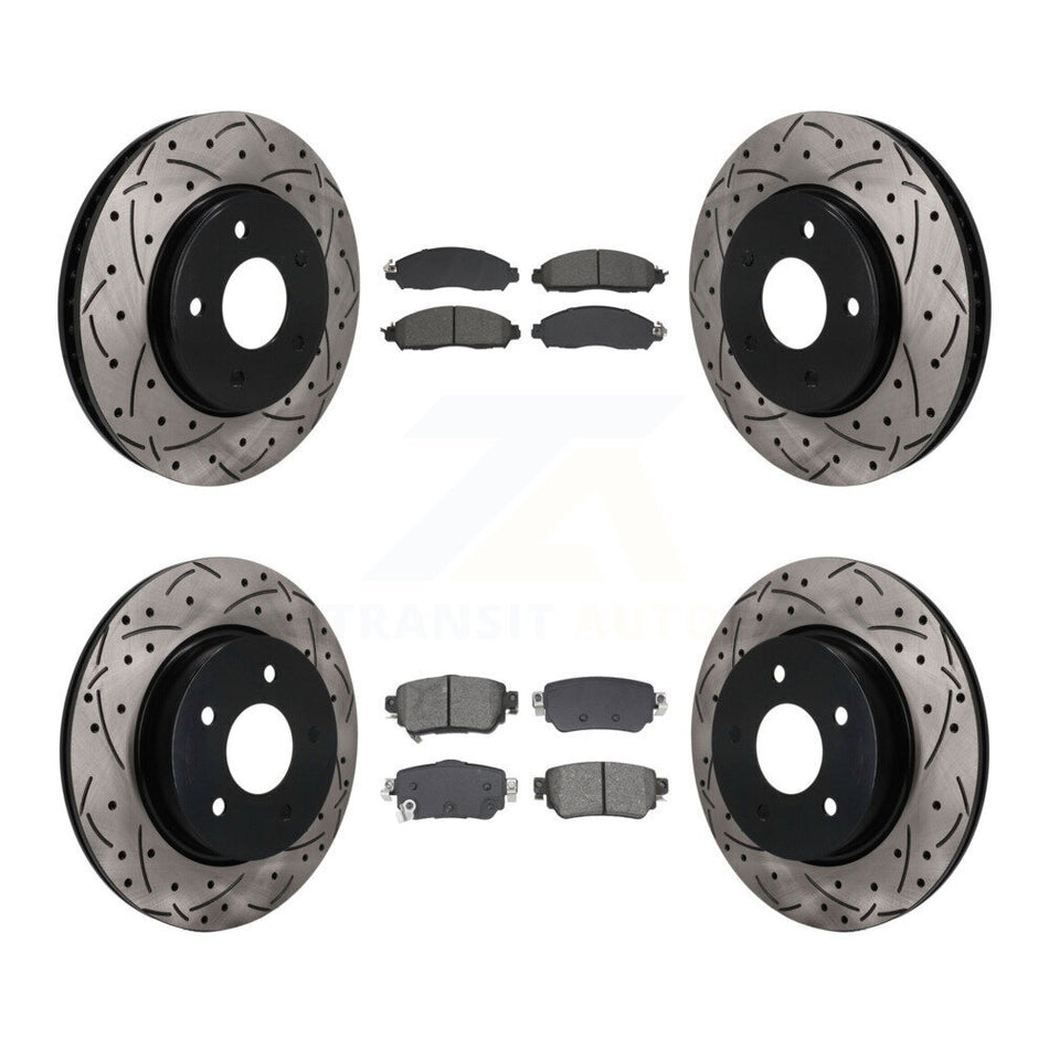 Front Rear Coated Drilled Slotted Disc Brake Rotors Semi-Metallic Pad Kit For Nissan LEAF KDS-101593