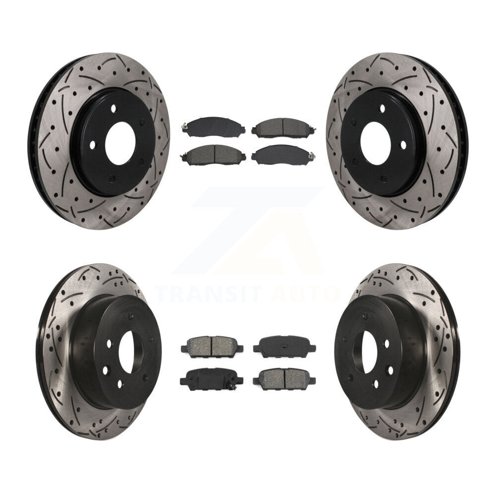Front Rear Coated Drilled Slotted Disc Brake Rotors Semi-Metallic Pad Kit For Nissan LEAF KDS-101594