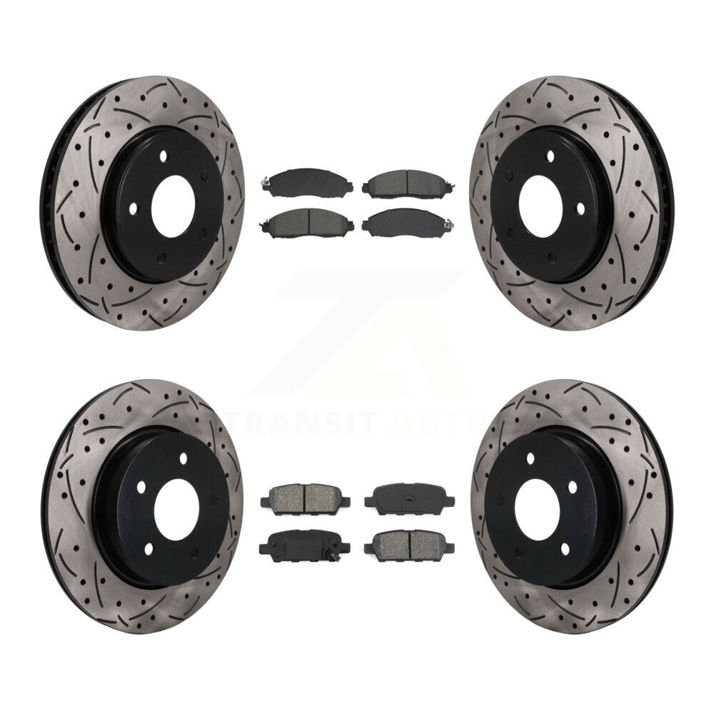 Front Rear Coat Drill Slot Disc Brake Rotors Semi-Metallic Pad Kit For 2018 Nissan LEAF S KDS-101595