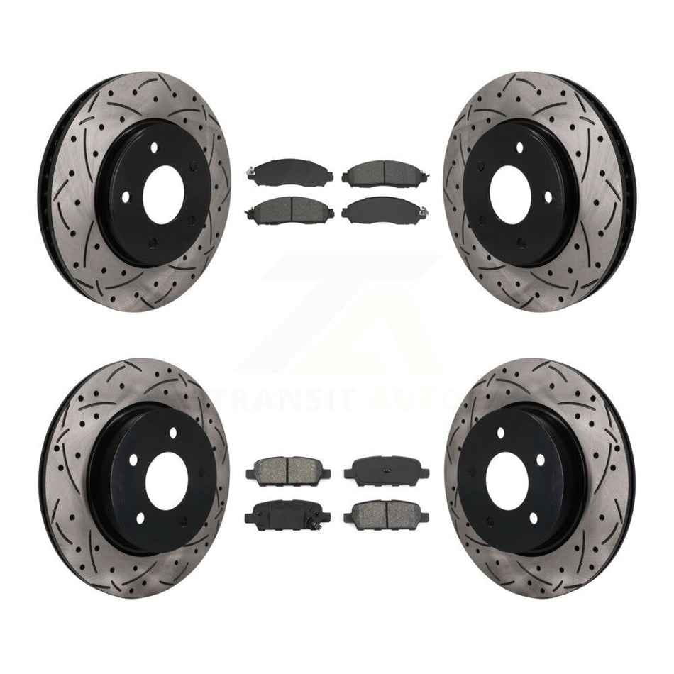 Front Rear Coat Drill Slot Disc Brake Rotors Semi-Metallic Pad Kit For 2018 Nissan LEAF S KDS-101595