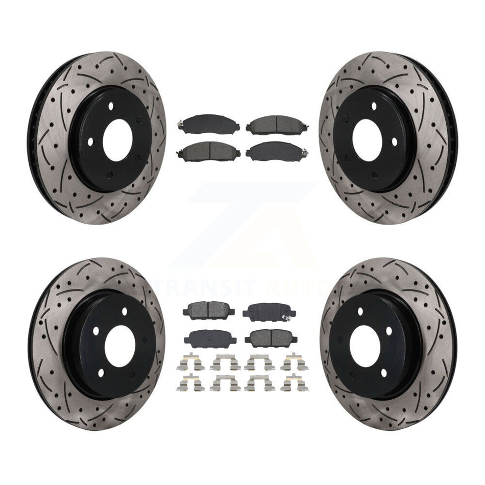 Front Rear Coat Drill Slot Disc Brake Rotors Semi-Metallic Pad Kit For 2018 Nissan LEAF S KDS-101595