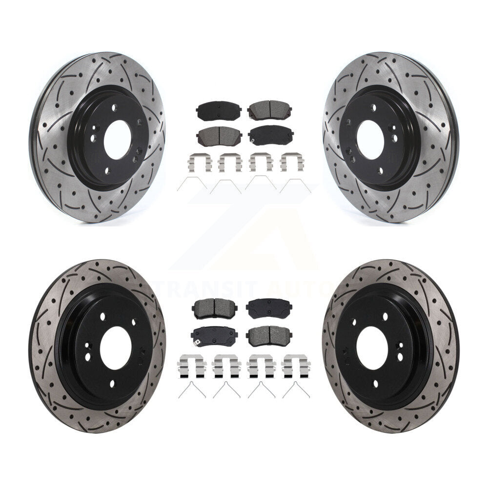 Front Rear Drill Slot Disc Brake Rotors Semi-Metallic Pad Kit For Hyundai Kona Kia Seltos KDS-101597