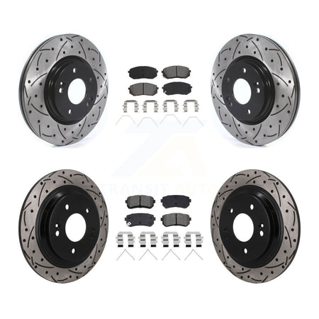 Front Rear Drill Slot Disc Brake Rotors Semi-Metallic Pad Kit For Hyundai Kona Kia Seltos KDS-101597