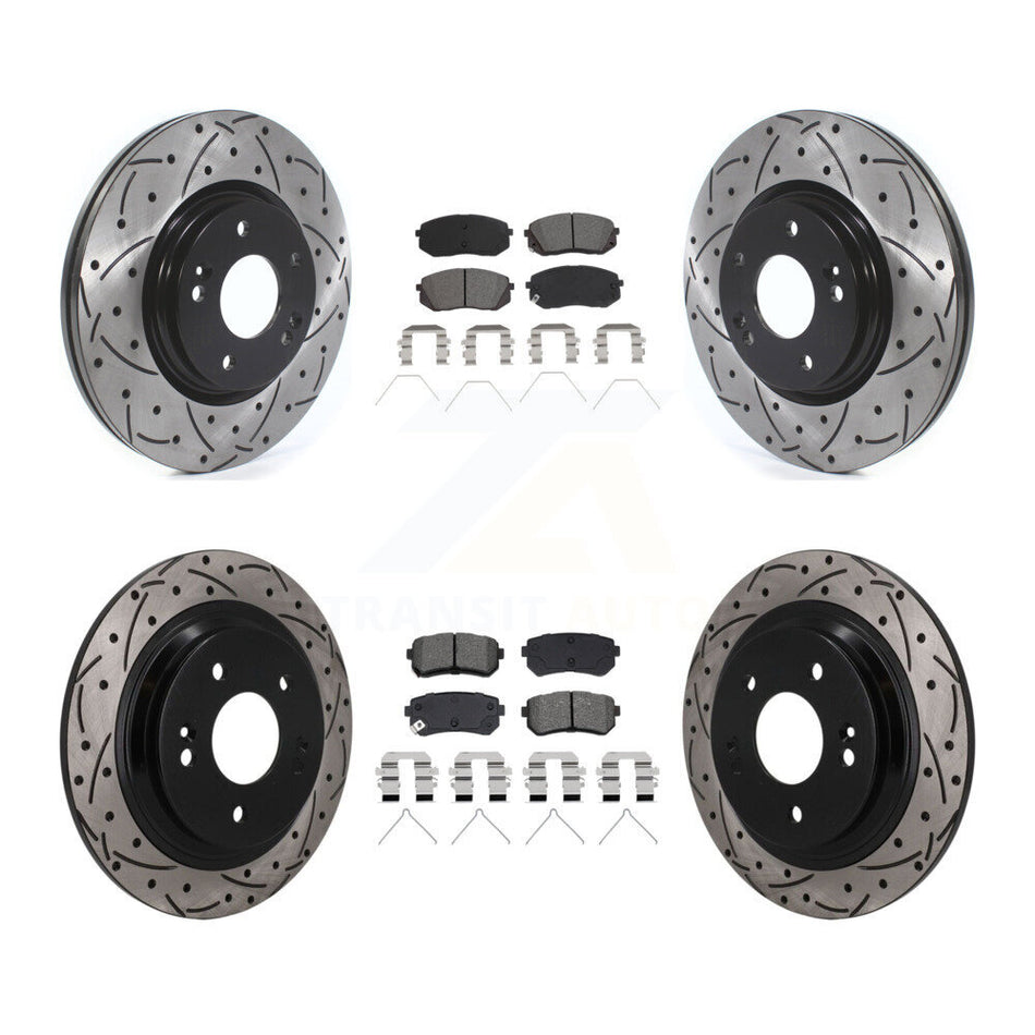 Front Rear Drill Slot Disc Brake Rotors Semi-Metallic Pad Kit For Hyundai Kona Kia Seltos KDS-101597