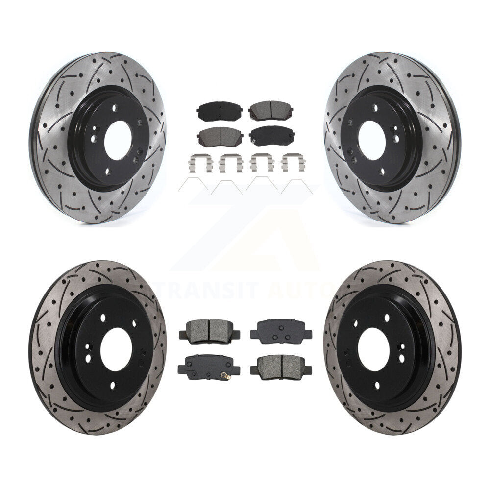 Front Rear Coated Drilled Slotted Disc Brake Rotor & Semi-Metallic Pad Kit For Kia Seltos KDS-101599